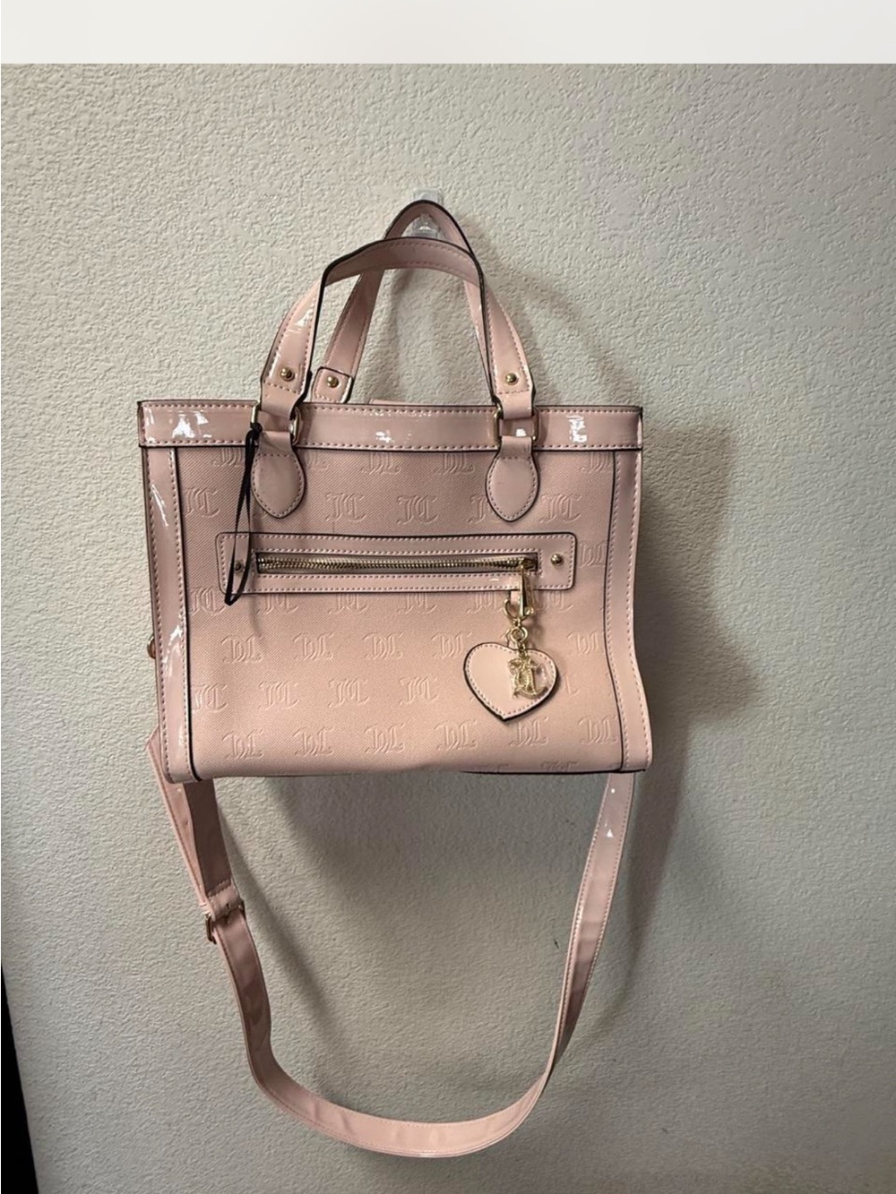 Juicy Couture Women's Pink Patent Top-Handle Shoulder Bag with Heart Charm